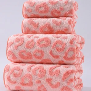 Leopard Print Coral Velvet Bath Towel Set